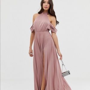 ASOS DESIGN Halter Pleated Bow Back Maxi Dress